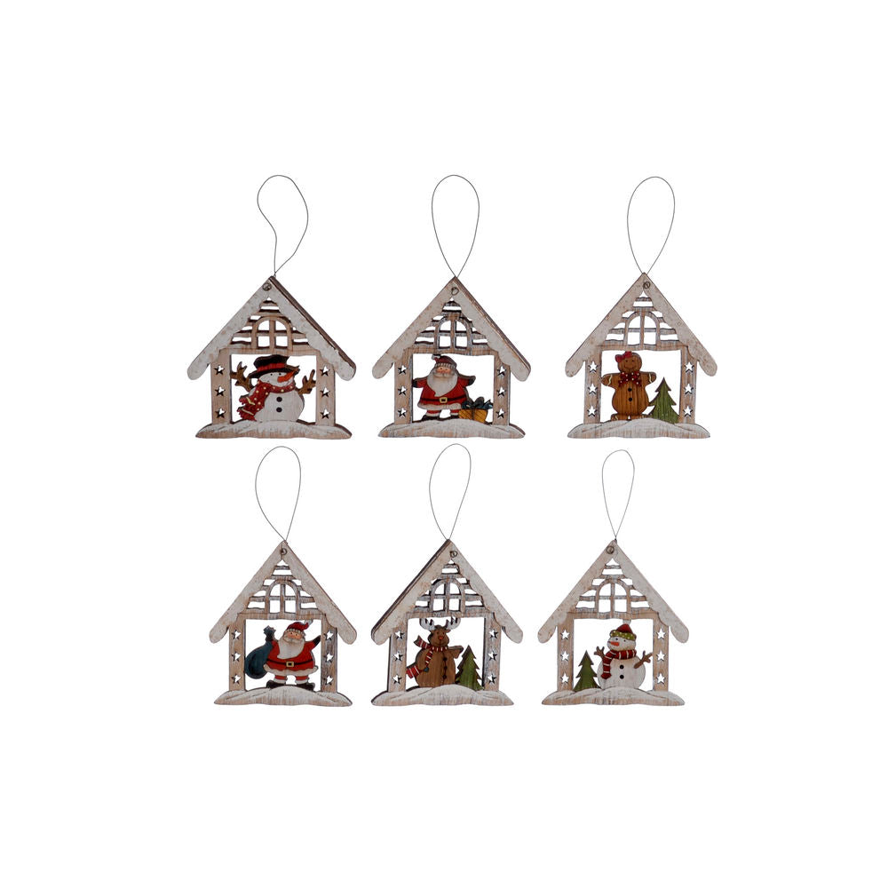 Decoração Suspensa DKD Home Decor Natal Branco Madeira (6 pcs) (10 x 10 x 11 cm)