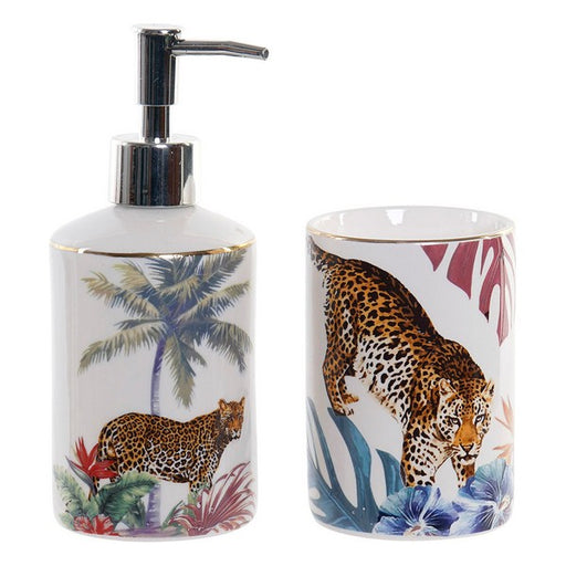 Conjunto de Banho DKD Home Decor Porcelana Leopardo (2 pcs)