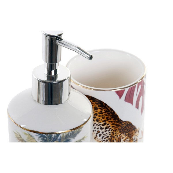 Conjunto de Banho DKD Home Decor Porcelana Leopardo (2 pcs)