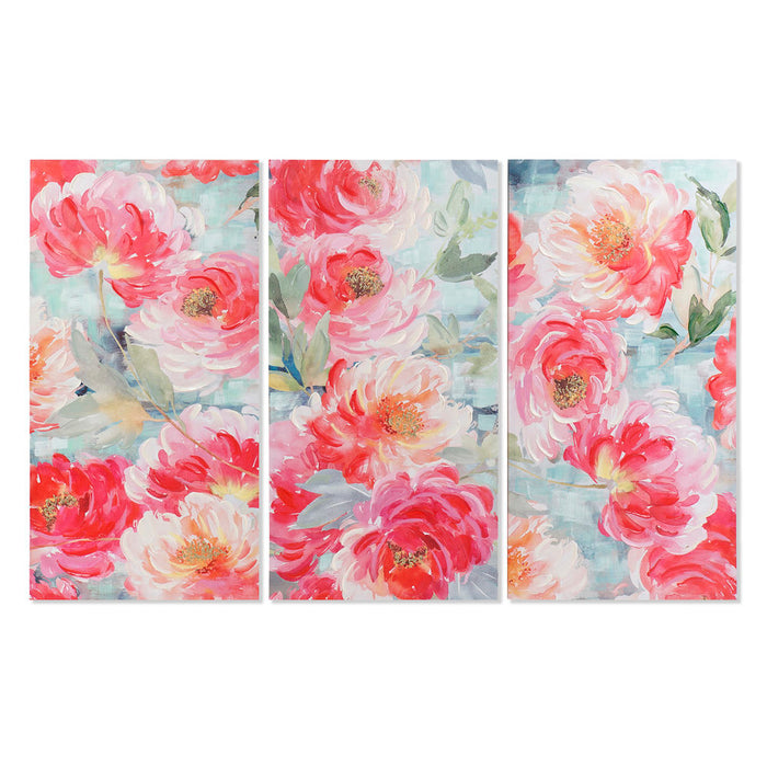 Pintura DKD Home Decor Madeira Bloemen Tela (3 pcs) (50 x 3 x 100 cm)