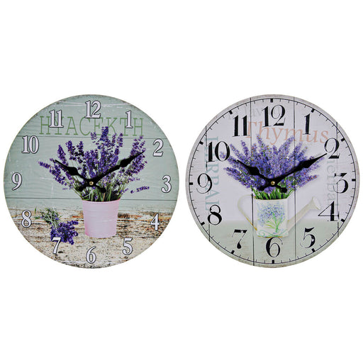 Relógio de Parede DKD Home Decor Branco Turquesa Madeira MDF Lilás Lavanda (2 pcs) (34 x 3.8 x 34 cm)