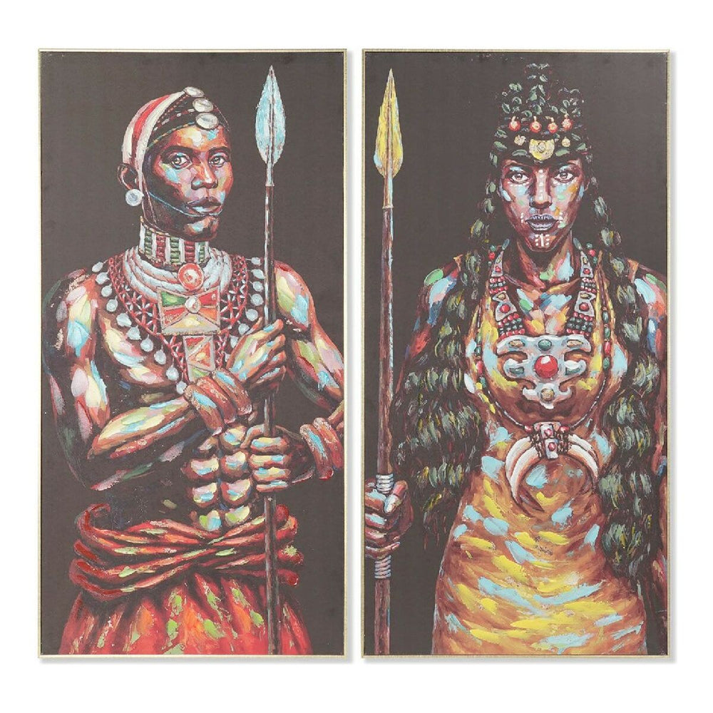 Pintura DKD Home Decor S3013719 Tela Colonial Africano (60 x 5 x 120 cm) (2 Unidades)