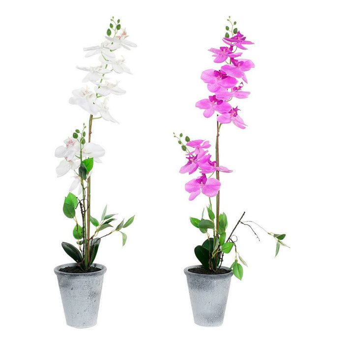 Planta Decorativa DKD Home Decor Branco Tecido Grés Lilás (2 pcs) (21 x 21 x 82 cm)