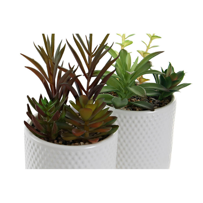 Planta Decorativa DKD Home Decor Branco Verde Cerâmica Polietileno (2 pcs) (9.5 x 9.5 x 18.5 cm)