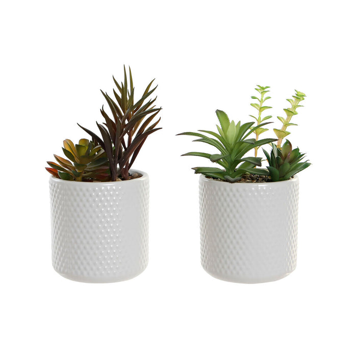 Planta Decorativa DKD Home Decor Branco Verde Cerâmica Polietileno (2 pcs) (9.5 x 9.5 x 18.5 cm)