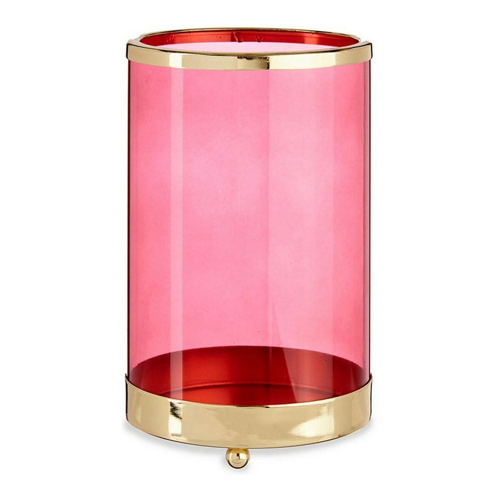 Castiçais Cor de Rosa Dourado Cilindro Metal Vidro (12,2 x 19,5 x 12,2 cm)