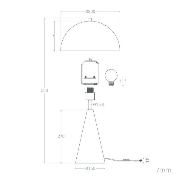 Lâmpada de Mesa Ledkia Shimo Preto Alumínio E27 40W (520x350 mm)