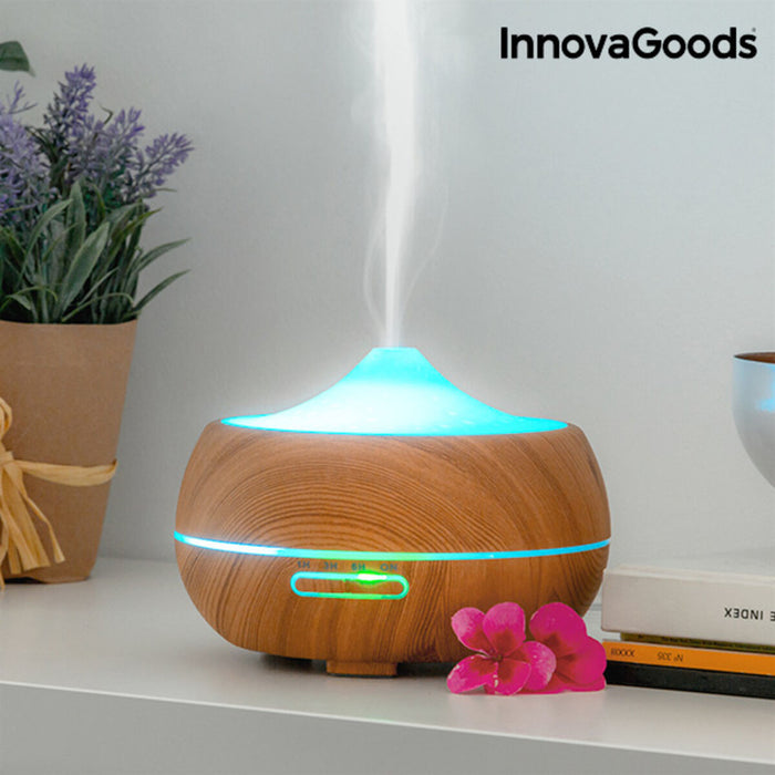 Humidificador Difusor de Aromas com LED Multicores Wooden-Effect InnovaGoods